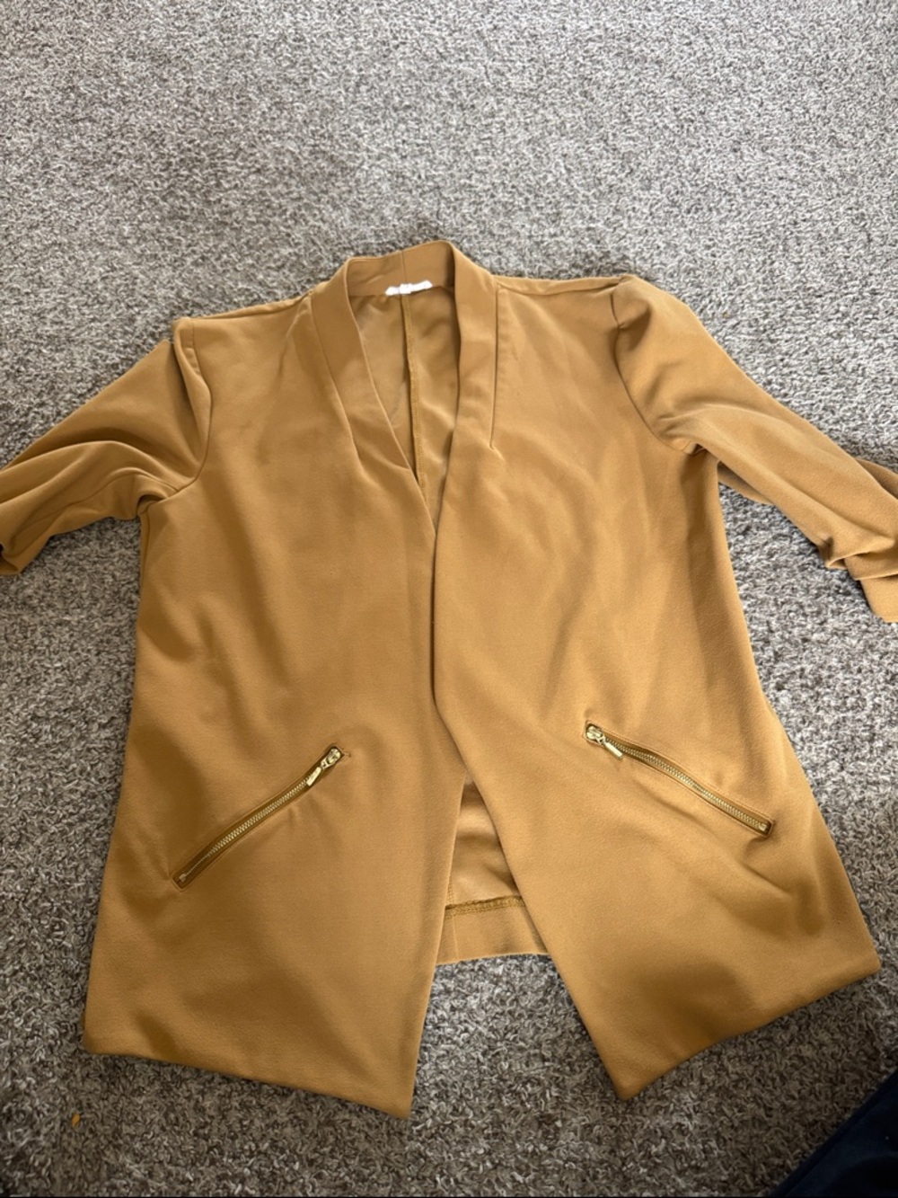 Women's Open Front Longline Jacket in Camel
